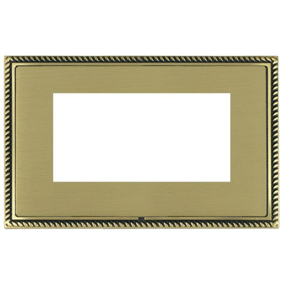 Hamilton LGXEURO4AB-SB Linea-Georgian CFX EuroFix Antique Brass Frame/Satin Brass Front Double Plate complete with 4 EuroFix Apertures 100x50mm and Grid Insert