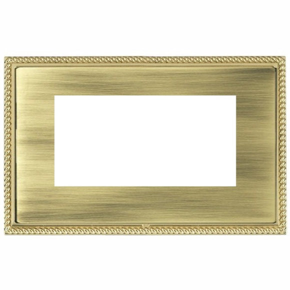 Hamilton LGXEURO4PB-AB Linea-Georgian CFX EuroFix Polished Brass Frame/Antique Brass Front Double Plate complete with 4 EuroFix Apertures 100x50mm and Grid Insert