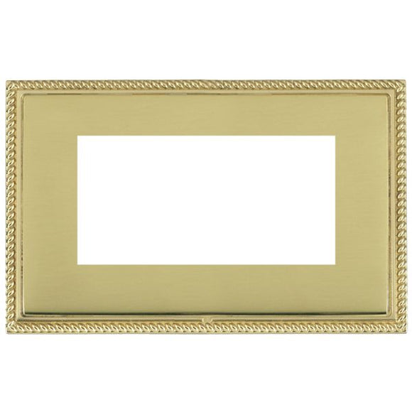 Hamilton LGXEURO4PB-PB Linea-Georgian CFX EuroFix Polished Brass Frame/Polished Brass Front Double Plate complete with 4 EuroFix Apertures 100x50mm and Grid Insert