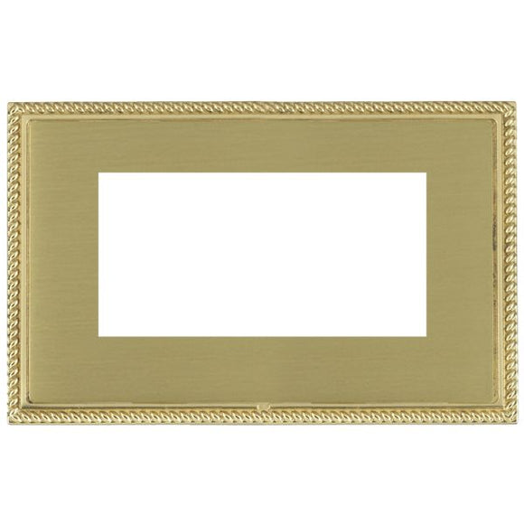 Hamilton LGXEURO4PB-SB Linea-Georgian CFX EuroFix Polished Brass Frame/Satin Brass Front Double Plate complete with 4 EuroFix Apertures 100x50mm and Grid Insert