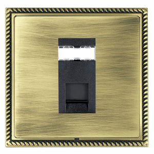 Hamilton LGXJ12AB-ABB Linea-Georgian CFX Antique Brass Frame/Antique Brass Front 1 gang RJ12 Outlet - Unshielded Black Insert