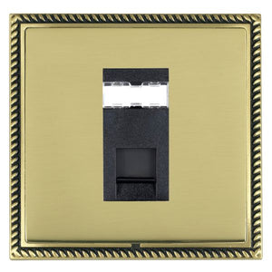 Hamilton LGXJ12AB-PBB Linea-Georgian CFX Antique Brass Frame/Polished Brass Front 1 gang RJ12 Outlet - Unshielded Black Insert