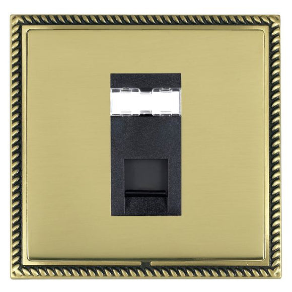 Hamilton LGXJ12AB-PBB Linea-Georgian CFX Antique Brass Frame/Polished Brass Front 1 gang RJ12 Outlet - Unshielded Black Insert