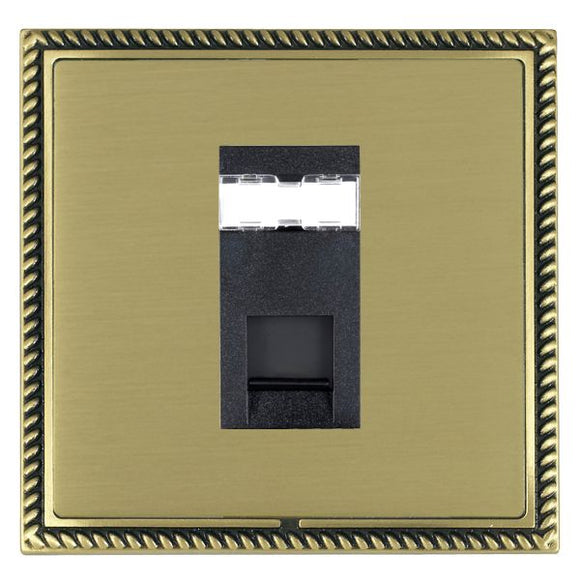 Hamilton LGXJ12AB-SBB Linea-Georgian CFX Antique Brass Frame/Satin Brass Front 1 gang RJ12 Outlet - Unshielded Black Insert