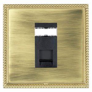 Hamilton LGXJ12PB-ABB Linea-Georgian CFX Polished Brass Frame/Antique Brass Front 1 gang RJ12 Outlet - Unshielded Black Insert