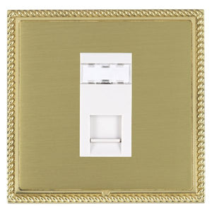 Hamilton LGXJ12PB-SBW Linea-Georgian CFX Polished Brass Frame/Satin Brass Front 1 gang RJ12 Outlet - Unshielded White Insert