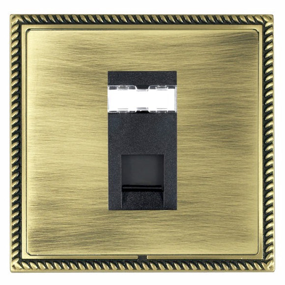 Hamilton LGXJ45AB-ABB Linea-Georgian CFX Antique Brass Frame/Antique Brass Front 1 gang RJ45 CAT 5E Outlet - Unshielded Black Insert