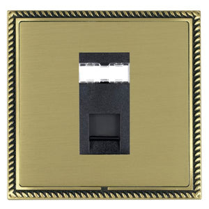 Hamilton LGXJ45AB-SBB Linea-Georgian CFX Antique Brass Frame/Satin Brass Front 1 gang RJ45 CAT 5E Outlet - Unshielded Black Insert