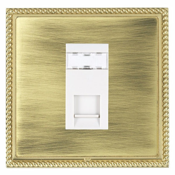 Hamilton LGXJ45PB-ABW Linea-Georgian CFX Polished Brass Frame/Antique Brass Front 1 gang RJ45 CAT 5E Outlet - Unshielded White Insert