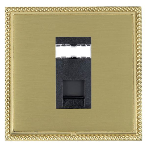 Hamilton LGXJ45PB-SBB Linea-Georgian CFX Polished Brass Frame/Satin Brass Front 1 gang RJ45 CAT 5E Outlet - Unshielded Black Insert