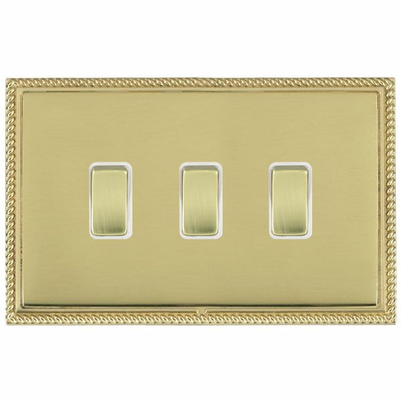 Hamilton LGXR232PB-PBW Linea-Georgian CFX Polished Brass Frame/Polished Brass Front 3 gang 20AX 2 Way Rocker Polished Brass/White Insert