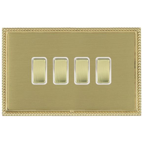 Hamilton LGXR242PB-SBW Linea-Georgian CFX Polished Brass Frame/Satin Brass Front 4 gang 20AX 2 Way Rocker Polished Brass/White Insert