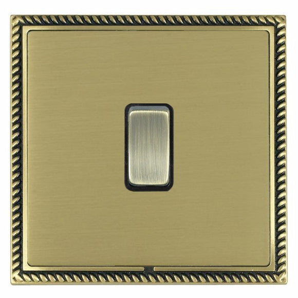 Hamilton LGXRRTAB-SBB Linea-Georgian CFX Antique Brass Frame/Satin Brass Front 1 gang 10AX Push To Make/Push to Break Retractive Rocker Antique Brass/Black Insert