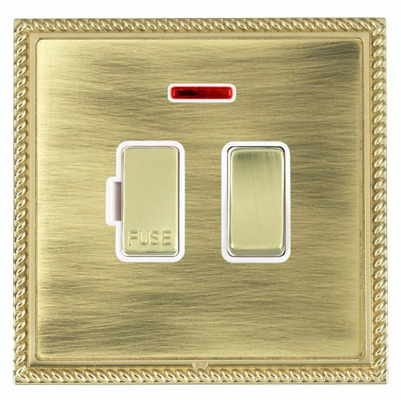 Hamilton LGXSPNPB-ABW Linea-Georgian CFX Polished Brass Frame/Antique Brass Front 1 gang 13A Double Pole Fused Spur and Neon Polished Brass/White Insert