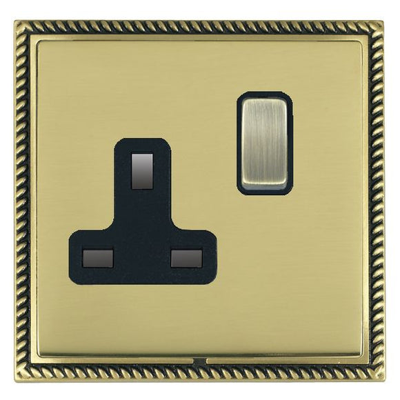 Hamilton LGXSS1AB-PBB Linea-Georgian CFX Antique Brass Frame/Polished Brass Front 1 gang 13A Double Pole Switched Socket Antique Brass/Black Insert