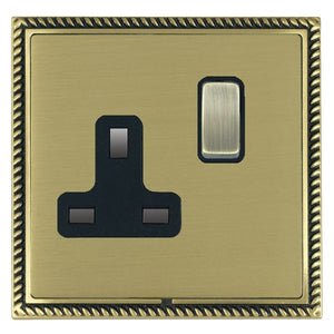 Hamilton LGXSS1AB-SBB Linea-Georgian CFX Antique Brass Frame/Satin Brass Front 1 gang 13A Double Pole Switched Socket Antique Brass/Black Insert