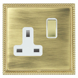 Hamilton LGXSS1PB-ABW Linea-Georgian CFX Polished Brass Frame/Antique Brass Front 1 gang 13A Double Pole Switched Socket Polished Brass/White Insert