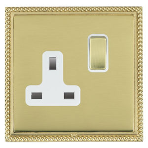 Hamilton LGXSS1PB-PBW Linea-Georgian CFX Polished Brass Frame/Polished Brass Front 1 gang 13A Double Pole Switched Socket Polished Brass/White Insert