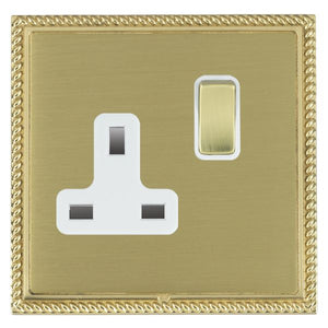 Hamilton LGXSS1PB-SBW Linea-Georgian CFX Polished Brass Frame/Satin Brass Front 1 gang 13A Double Pole Switched Socket Polished Brass/White Insert