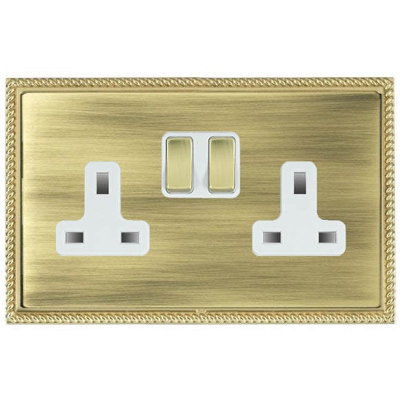 Hamilton LGXSS2PB-ABW Linea-Georgian CFX Polished Brass Frame/Antique Brass Front 2 gang 13A Double Pole Switched Socket Polished Brass/White Insert