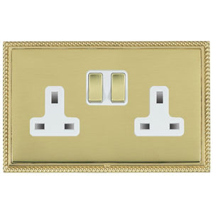 Hamilton LGXSS2PB-PBW Linea-Georgian CFX Polished Brass Frame/Polished Brass Front 2 gang 13A Double Pole Switched Socket Polished Brass/White Insert