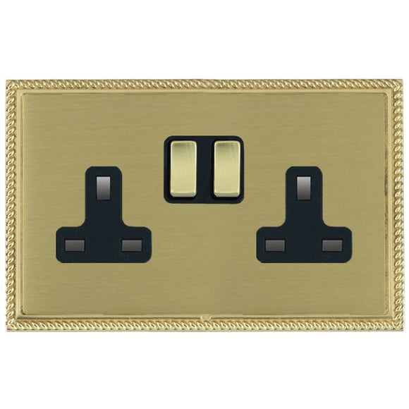 Hamilton LGXSS2PB-SBB Linea-Georgian CFX Polished Brass Frame/Satin Brass Front 2 gang 13A Double Pole Switched Socket Polished Brass/Black Insert