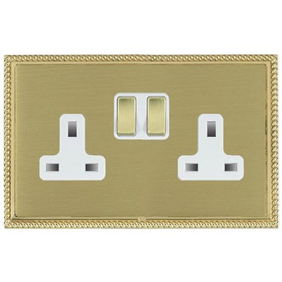 Hamilton LGXSS2PB-SBW Linea-Georgian CFX Polished Brass Frame/Satin Brass Front 2 gang 13A Double Pole Switched Socket Polished Brass/White Insert