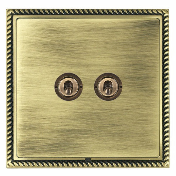 Hamilton LGXT22AB-AB Linea-Georgian CFX Antique Brass Frame/Antique Brass Front 2 gang 20AX 2 Way Toggle Antique Brass Insert