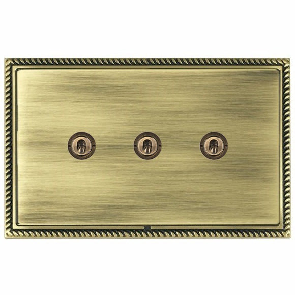 Hamilton LGXT23AB-AB Linea-Georgian CFX Antique Brass Frame/Antique Brass Front 3 gang 20AX 2 Way Toggle Antique Brass Insert