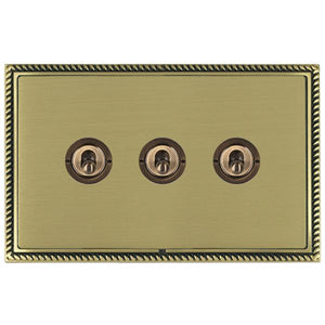 Hamilton LGXT23AB-SB Linea-Georgian CFX Antique Brass Frame/Satin Brass Front 3 gang 20AX 2 Way Toggle Antique Brass Insert