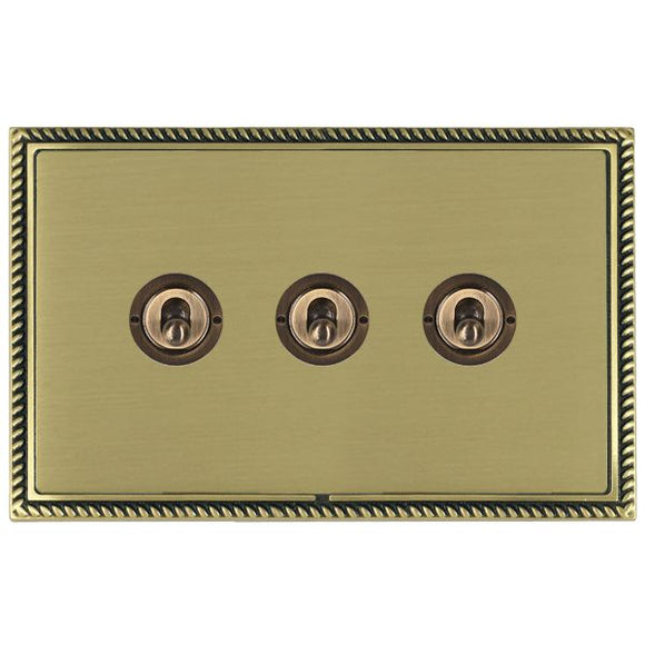 Hamilton LGXT23AB-SB Linea-Georgian CFX Antique Brass Frame/Satin Brass Front 3 gang 20AX 2 Way Toggle Antique Brass Insert