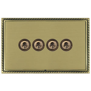 Hamilton LGXT24AB-SB Linea-Georgian CFX Antique Brass Frame/Satin Brass Front 4 gang 20AX 2 Way Toggle Antique Brass Insert