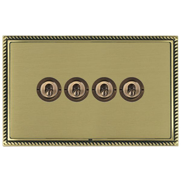 Hamilton LGXT24AB-SB Linea-Georgian CFX Antique Brass Frame/Satin Brass Front 4 gang 20AX 2 Way Toggle Antique Brass Insert