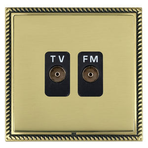 Hamilton LGXTVFMAB-PBB Linea-Georgian CFX Antique Brass Frame/Polished Brass Front Isolated TV/FM Diplexer 1in/2out Black Insert