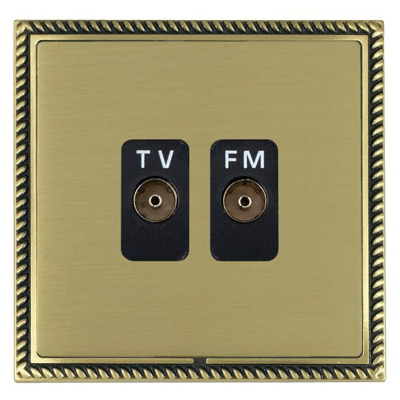 Hamilton LGXTVFMAB-SBB Linea-Georgian CFX Antique Brass Frame/Satin Brass Front Isolated TV/FM Diplexer 1in/2out Black Insert