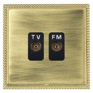 Hamilton LGXTVFMPB-ABB Linea-Georgian CFX Polished Brass Frame/Antique Brass Front Isolated TV/FM Diplexer 1in/2out Black Insert