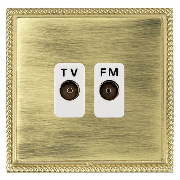 Hamilton LGXTVFMPB-ABW Linea-Georgian CFX Polished Brass Frame/Antique Brass Front Isolated TV/FM Diplexer 1in/2out White Insert