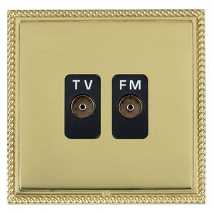 Hamilton LGXTVFMPB-PBB Linea-Georgian CFX Polished Brass Frame/Polished Brass Front Isolated TV/FM Diplexer 1in/2out Black Insert