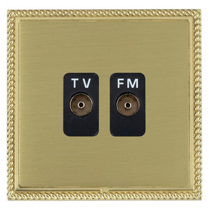 Hamilton LGXTVFMPB-SBB Linea-Georgian CFX Polished Brass Frame/Satin Brass Front Isolated TV/FM Diplexer 1in/2out Black Insert