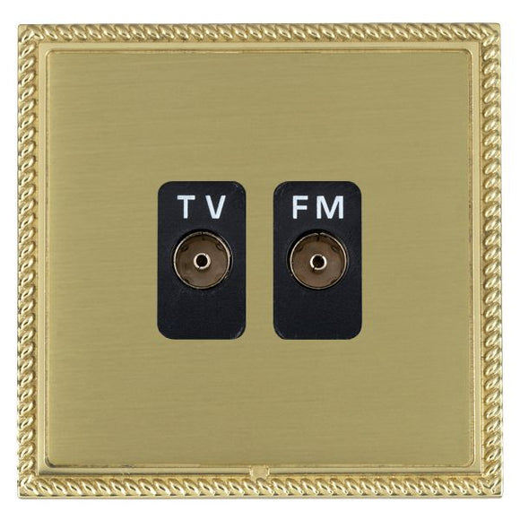 Hamilton LGXTVFMPB-SBB Linea-Georgian CFX Polished Brass Frame/Satin Brass Front Isolated TV/FM Diplexer 1in/2out Black Insert