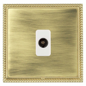 Hamilton LGXTVIPB-ABW Linea-Georgian CFX Polished Brass Frame/Antique Brass Front 1 gang Isolated TV 1in/1out White Insert