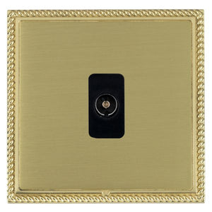 Hamilton LGXTVIPB-SBB Linea-Georgian CFX Polished Brass Frame/Satin Brass Front 1 gang Isolated TV 1in/1out Black Insert