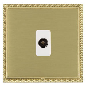 Hamilton LGXTVIPB-SBW Linea-Georgian CFX Polished Brass Frame/Satin Brass Front 1 gang Isolated TV 1in/1out White Insert