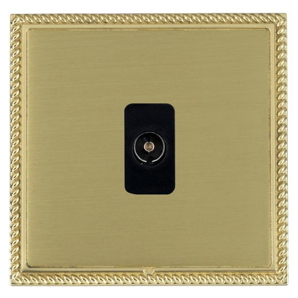 Hamilton LGXTVPB-SBB Linea-Georgian CFX Polished Brass Frame/Satin Brass Front 1 gang Non-Isolated Television 1in/1out Black Insert