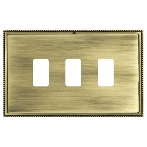 Hamilton LPX3GPAB-AB Linea-Perlina CFX Grid-IT Antique Brass Frame/Antique Brass Front 3 Gang Grid Fix Aperture Plate with Grid Insert