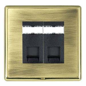 Hamilton LRX2J45PB-ABB Linea-Rondo CFX Polished Brass Frame/Antique Brass Front 2 gang RJ45 CAT 5E Outlet - Unshielded Black Insert - www.fancysockets.shop