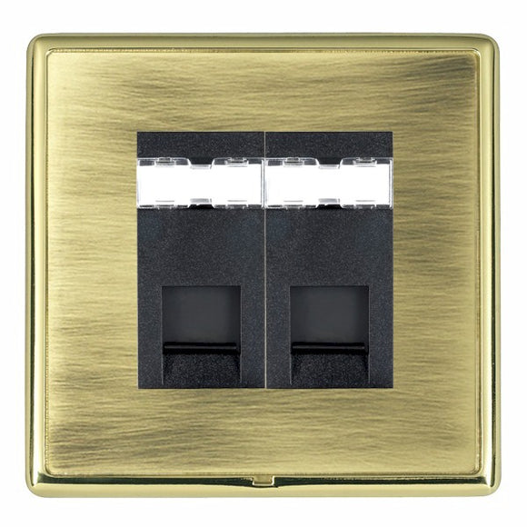 Hamilton LRX2J45PB-ABB Linea-Rondo CFX Polished Brass Frame/Antique Brass Front 2 gang RJ45 CAT 5E Outlet - Unshielded Black Insert - www.fancysockets.shop