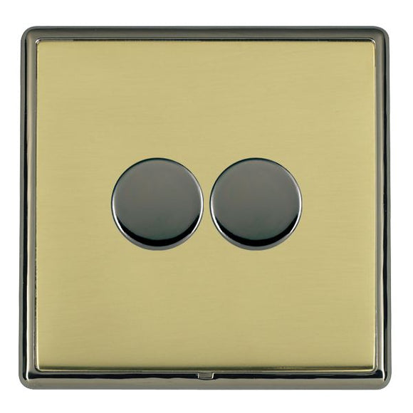 Hamilton LRX2XTEBK-PB Linea-Rondo CFX Black Nickel Frame/Polished Brass Front 2x250W/210VA Resistive/Inductive Trailing Edge Push On/Off Rotary Multi-Way Dimmers Black Nickel Insert - www.fancysockets.shop