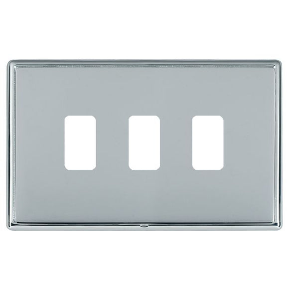 Hamilton LRX3GPBC-BS Linea-Rondo CFX Grid-IT Bright Chrome Frame/Bright Steel Front 3 Gang Grid Fix Aperture Plate with Grid Insert - www.fancysockets.shop