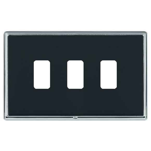 Hamilton LRX3GPBC-N Linea-Rondo CFX Grid-IT Bright Chrome Frame/Piano Black Front 3 Gang Grid Fix Aperture Plate with Grid Insert - www.fancysockets.shop